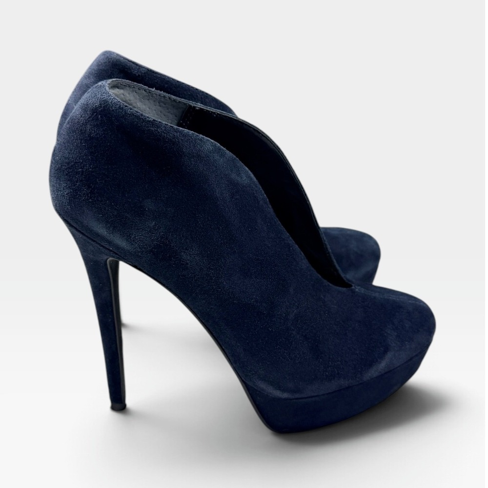 Jeffrey Tyler Natalie Platform Shooties Womens 9 Navy Blue Suede Stiletto Good